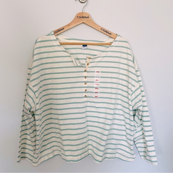 Old Navy Cropped Loose Mariner-Stripe Long-Sleeve Henley Tee- Jade- Size XXL-NWT - Picture 9 of 10